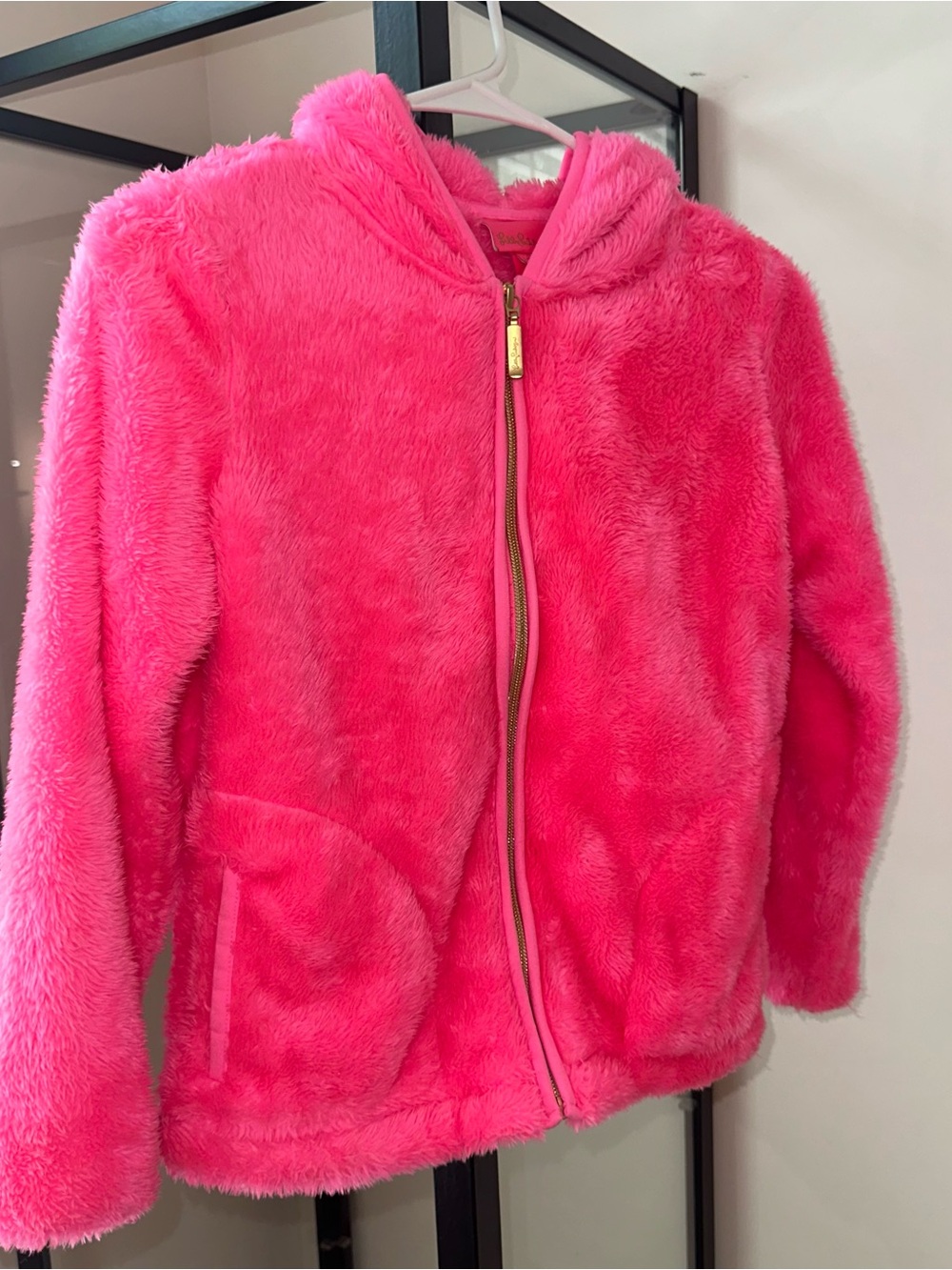 Lilly Pulitzer Hot Pink Plush Hooded Jacket Sz L (10-12)